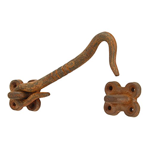 Cabin Hook and Eye Door Latch, Iron, 4 in, Rust | Heavy Duty Construction, Barn Door Gate Latch, Window Sash Catch, Screws Included - color: Rust