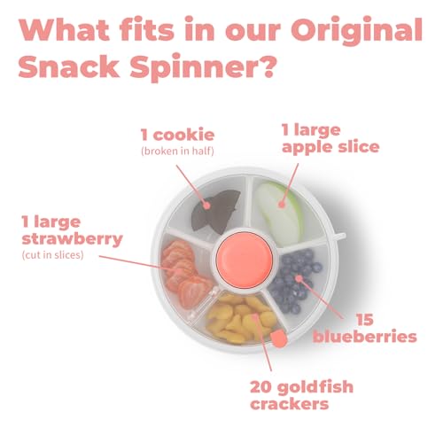 GoBe Kids Small Snack Spinner Flip Bundle with Hand Strap and Sticker Sheet - Reusable Snack Container with 5 Compartment Dispenser and Lid | BPA/PVC Free | Dishwasher Safe | No Spill- Mint Green | Bundle with Hand Strap & Stickers, Reusable Snack Contain