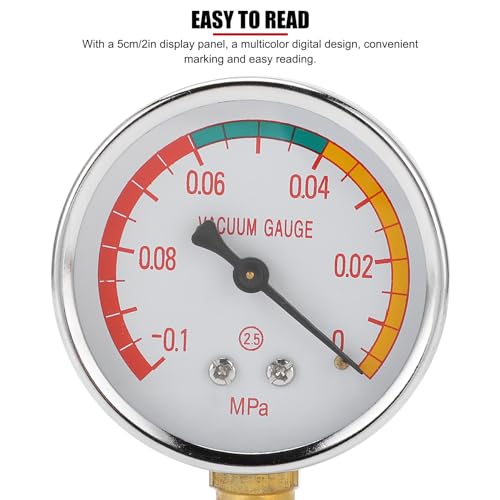-0.1 to 0 MPa Milker Analog Vacuum Gauge, with 2 inch Dial, 1/4" NPT, Stainless Steel Vacuum Pressure Meter Level Monitoring for Portable Goat Cows Milking Machine, for Dairy Farming