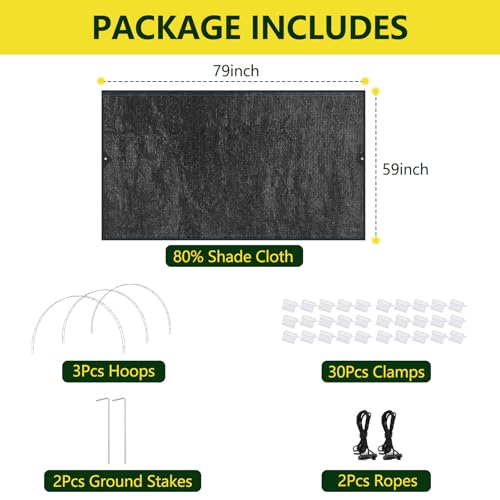 Garden Shade Kits, Shade Cloth with Hoops,78" L x 35" W x 27" H Row Covers | 80% UV Block Sun, Plant Cover for Raised Beds, Heat Protection Tunnel for Strawberry and Flowers