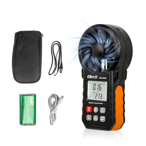 Elitech ANE-200W HVAC Anemometer, Air Flow & Temp Meter with Bluetooth | Temperature Measurement, USB Data Export, Air Flow CFM/CMM Measurement, Drone Flights & HVAC Use