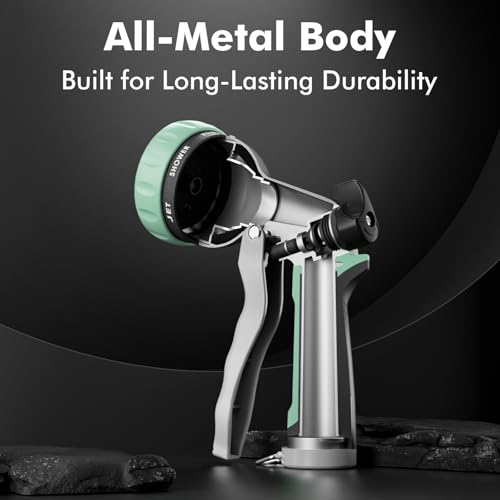 RESTMO Garden Hose Nozzle, Heavy Duty Metal Water Hose Nozzle with 7 Adjustable Spray Patterns, High Pressure Hand Sprayer with Flow Control, Best for Watering Plant & Lawn, Washing Car & Pet, Cyan - color: Cyan