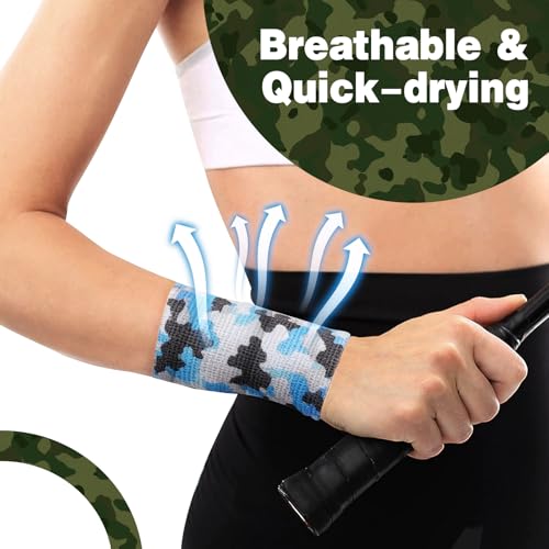 AZEN 16 Pack Camo Self Adhesive Bandage Wrap, 2" X 5 Yards Elastic Cohesive Bandage Wrap, Athletic Tape, Vet Wrap, Ankle Tape, Tattoo Tape Wrap (Camo) - color: Camo, size: 2IN - 16Pack