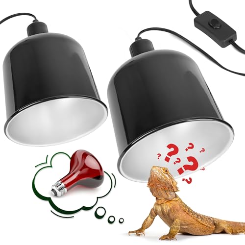 2 Pack Reptile Dome Lamp Cover Light Shade, 7.5 Inch Deep Reptile Dome Light Fixture, Aluminum for Reptile Terrarium with Ceramic Socket and Individual Switch (Bulbs Not Included)