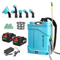 ONEVAN Battery Powered Backpack Sprayer 5.3 Gallon with 2X3.0A Batteries | 0-100 PSI Adjustable Pressure, Up to 41" Extends Telescopic, Sprayer up to 20 Tank, 5 Nozzles, Build-In Mixing System