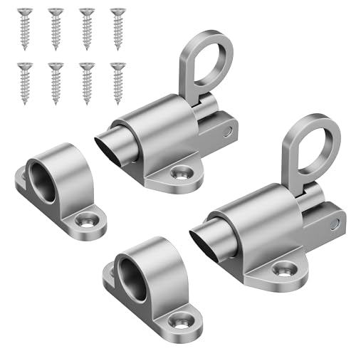 Self-Closing Latches, Silver Spring Door Lock, Aluminum Alloy Resilient Bolt Latch for Gate,Window and Cabinet, Security Automatic Spring Barrel Slide Door Lock with Screws, 2 Pack - color: Silver