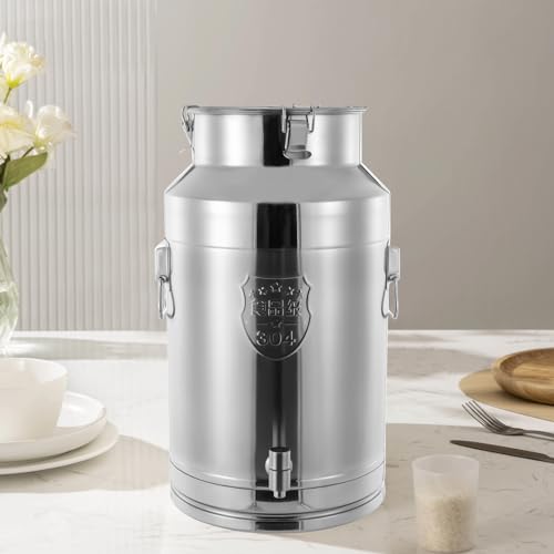35L/9.24Gallon Milk Can with Faucet, 304 Stainless Steel Milk Bucket Tote Jug Wine Pail Ice Bucket Liquid Storage Container with Sealed Lid for Water, Milk, Wine, Oil, Grain - size: 35L/9.24Gallon