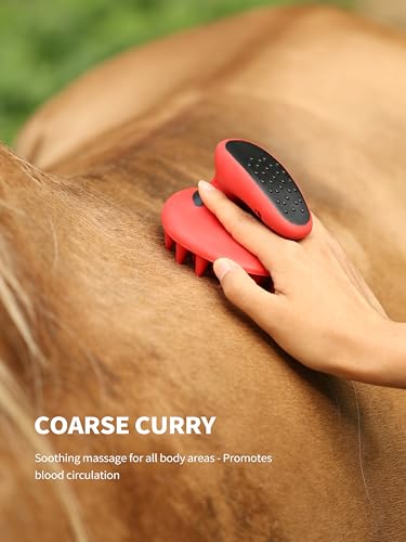 Harrison Howard Horse Grooming Kit 9 Piece with Tote Bag, Non-Slip Horse Brush Set for Shedding, Bathing, Hoof Care, Mane & Tail Grooming, Equine Grooming Supplies Red - color: Red