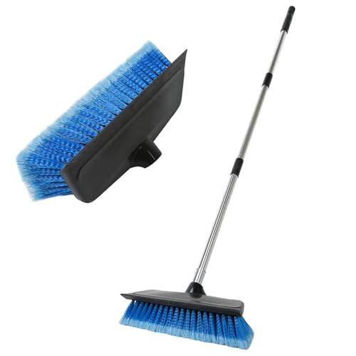 52" Car Wash Brush with Long Handle | Built-in Rubber Squeegee & Rubber Bumper | Lightweight extendable Handle | Soft Bristle Brush for Car, RV, Boat, Solar Panel, Deck Washing - color: Blue, size: 52 inch