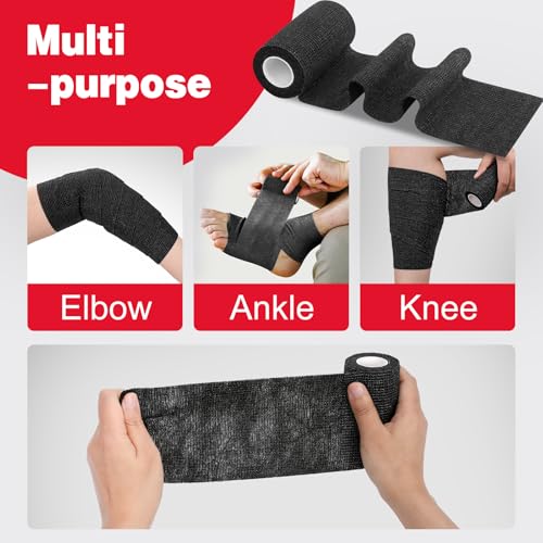 AZEN 36 Pack Self Adhesive Bandage Wrap, 4" X 5 Yards Elastic Cohesive Bandage Wrap, Black Athletic Tape, Tattoo Grip Tape Wrap, Vet Wrap, Ankle Tape - color: Black, size: 4IN - 36Pack