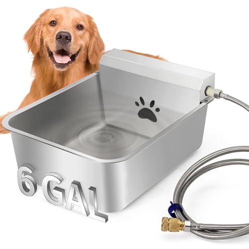 6 Gallons Automatic Animal Water Dispenser X-Large Stainless Steel | Outdoor Waterer Bowl, For Dogs & Chicken, Auto Fill Livestock Water Trough, With 2m Hose, 13.6"x17"x9"
