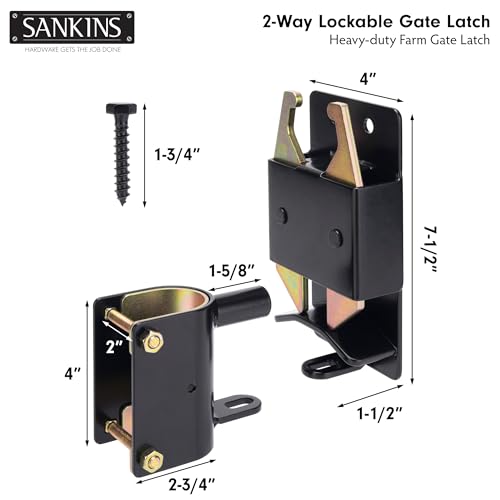 2 Way Heavy Duty Lockable Gate Latch, Black Anti-Sag Farm Gate Latch, Two-Way Livestock Gate Latch Hardware for Farms, Metal Gates, Ranches, Pet Cages, Fences, Stables, 1 pcs