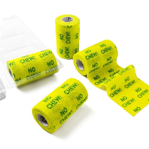 OVIK Health PowerFlex Equine – Extra Strong Self-Adhering Bandage Wrap – Wound Care, Compression & Support Bandage for Horses, Cows & Dogs – No Chew, 4 inch, 4 Rolls (Resealable Case) - color: No Chew