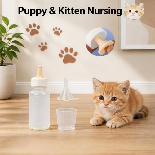 Kitten Bottle Feeding Kit, with Kitten Feeding Syringe, Includes Nipples and Formula Dispenser, Ideal for Newborn Kittens and Small Animals