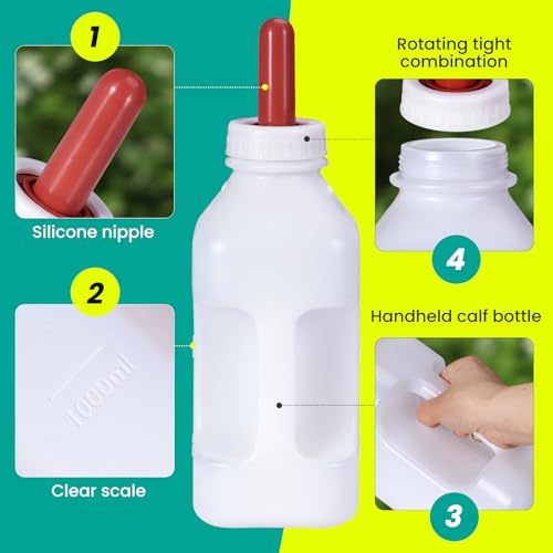 Screw Nipple Calf Bottle 2 Quart,Calf Feeding Device with Handle | Calves Nursing Milk Feeding Bottle with Rubber Nipple & Cap Livestock Supplie
