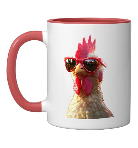 Chicken Hen Female Chick Farm Cluck Farmer Cute Chickens Ceramic Mug, Red/White, 11oz - color: Red/White, size: 11 Ounces