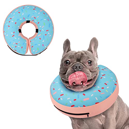 Supet Inflatable Dog Cone Collar for Large Medium Small Dogs, Soft Cone Collar for Dogs Cats, ECollar Doggie Neck Donut Dog Cone Alternative After Surgery - color: Donut Blue, size: M(Neck 9"-12.5")