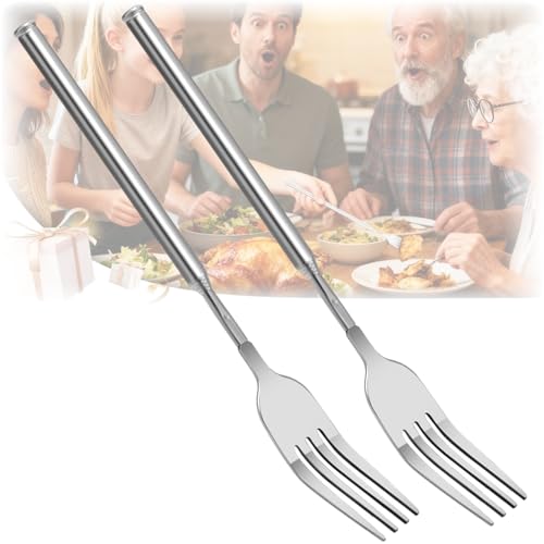 Extendable Fork Prank，2PCS Expandable Fork Prank Joke with 8.7'' to 25.4'' Extendable Handle，Expandable Fork Prank Ideal for Christmas Party Camping Picnic for BBQ Fruit Dessert Dinner Create laughter