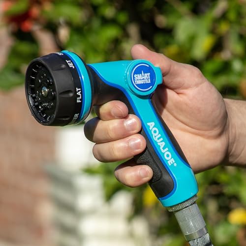 Aqua Joe AJHN102 Heavy-Duty Metal Multi-Function Hose Nozzle with Smart Throttle and 7 Sprayer Patterns