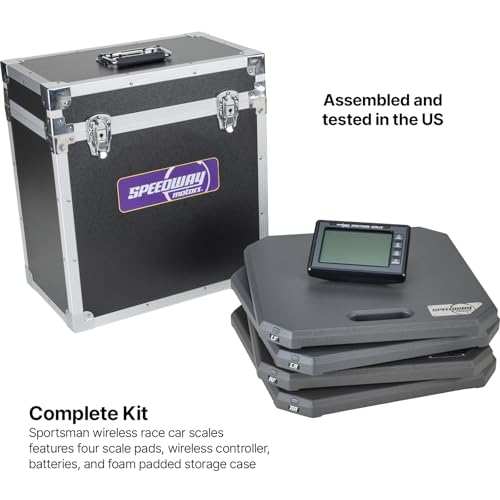 Sportsman Wireless Race Car Scales and Storage Case, 7000lb Aluminum Pads | 0.5% accuracy, chassis setup data, cross weight, bite balance, front to rear distribution, total vehicle weight readings