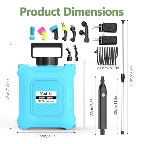 Battery Powered Sprayer 2 Gallon Electric Garden Sprayer for Plants & Weeds | Spray plants, tackle weeds & patios. USB-C rechargeable, 6 nozzles, stainless steel wand for all outdoor tasks. - color: BLUE