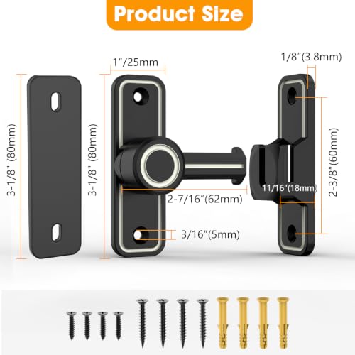 Sliding Barn Door Lock Hardware, 90 Degree Locks for Barn Doors, Flip Gate Latches for Garden, Bathroom, Outdoor, Garage, Window (Luminous Black) | Flip Gate Latches for Garden, Bathroom, Outdoor, Garage, Window, Barn Doors - color: Luminous Black
