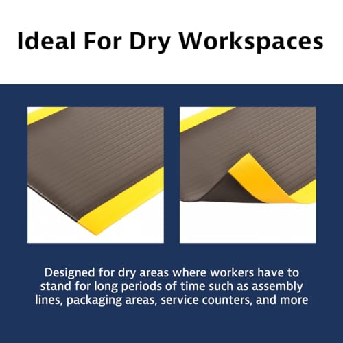 NoTrax 410 Airug® 3' x 60' x 3/8" Anti Fatigue Mat | Enhanced Slip Resistance with Beveled Edges and Ribbed Surface, Ideal for Industrial and Commercial Workplaces, - color: Black/Yellow, size: 720"L x 36"W x 0.4"Th, style: Ribbed Surface