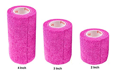Vet Wrap Tape (Fuchsia) (2 Pack) (3 Inch x 15 feet) Self Adhesive Adherent Adhering Cohesive Flex Self Stick Bandage Grip Roll Dog Cat Pet Horse - color: Fuchsia, size: 2 Rolls