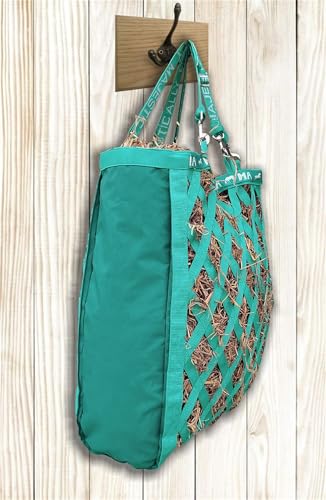 Majestic Ally Double Side Open Slow Feeder Hay Bag - Diamond Shaped Obliquely Placed Webbing (Turquoise) - color: Turquoise