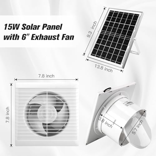 blessny 6" Solar Exhaust fan for Greenhouse, Chicken Coop, Shed & Pet House | 15W Solar Powered Ventilation Vent Fan for Outdoor Air Circulation - size: 6" Fan Kit