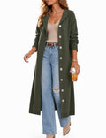 CiCiBird Womens Fall Long Cardigan Sweater Hooded Button Coat | Side Pockets, Loose Midi Length, Cozy Texture, Soft Lightweight Knit, Lounge To Outdoor Wear, Daily Layering, House Coat - color: C Armygreen, size: Medium
