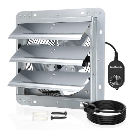 Shutter Exhaust Fan, 12 inch Wall Mount Attic Fans w/Speed Controller,1030 CFM,Chicken Coops Vent Fan for Greenhouse, Gable, Barn, Garage, Shed Ventilation Fan - color: With Speed Control, size: 12 inch