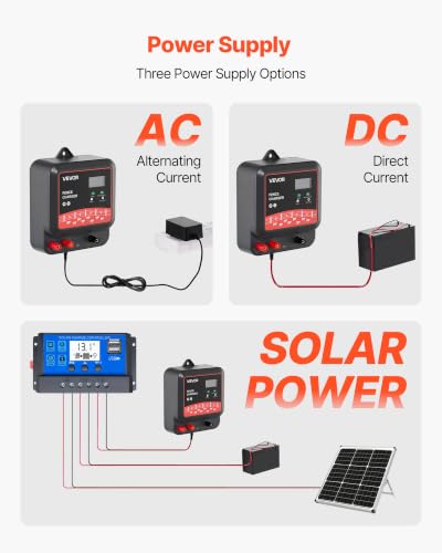 VEVOR Multi-Powered Electric Fence Charger, 2J/3J/5J, Electric Fence Energizer with Real-Time LED Display, 6.2 Miles Range, AC DC Powerful Fences Charger, Keep Out Wild Animals, for Livestock Poultry - style: 2J/3J/5J