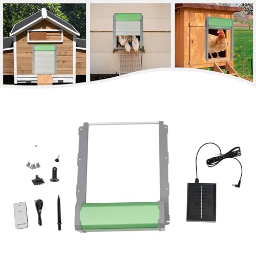Automatic Chicken Coop Door Solar Powered, Auto Chicken Door Opener with Timer & Light Sensor, Aluminum Alloy Chicken Door with Remote Control & 4 Modes, Intelligent Obstacle Sensors, IP67