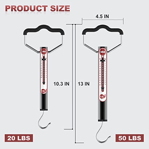 50 LB Aluminum Spring Fish Scale with Peak Marker & Zero Reset | Mechanical Tube Fishing Weighing Gauge with Hook, Non-Digital Hand Held Pull Weigher, Hanging Drag Weight Scale - color: 50lbs