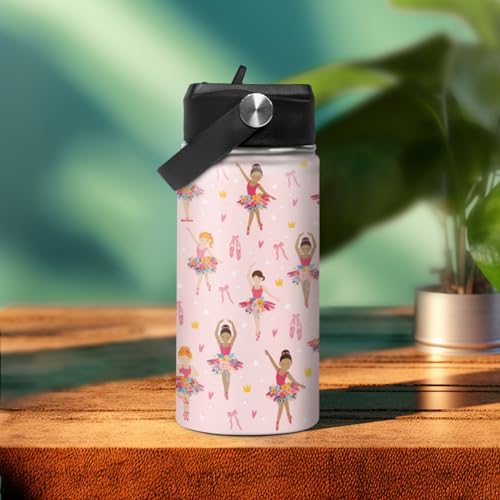 SANDJEST Kids Water Bottle Ballet Water Bottles 12oz with Straw Insulated Stainless Steel Travel School Tumbler Double Wall Vacuum Cup for Girls Kid - color: Ballerina