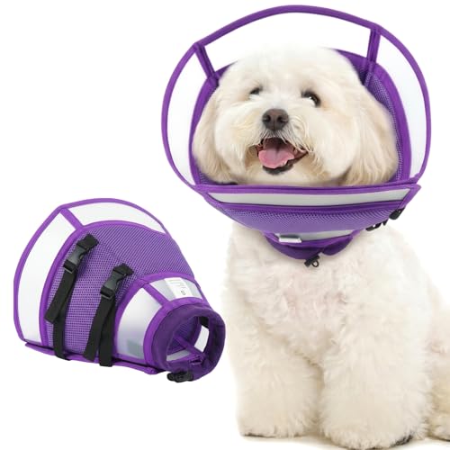 Dog Cone Alternative for Small Dogs to Stop Licking | Adjustable Recovery E-Collar for After Surgery & Wounds, Lightweight & Comfortable Elizabethan Protective Cone (Purple, M) - color: Purple, size: Medium
