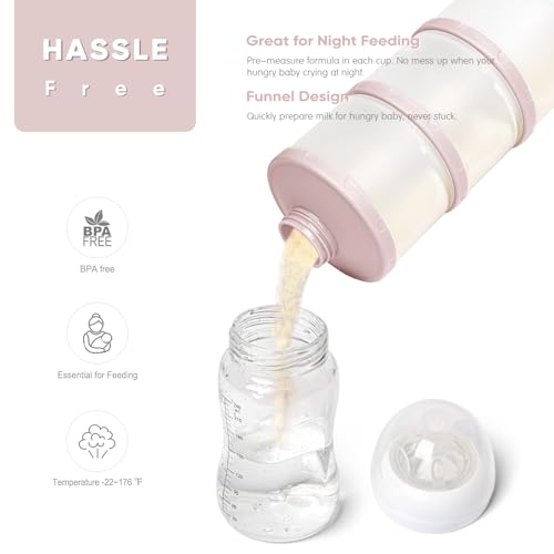 Termichy Stackable Formula Dispenser Portable Milk Powder Container, 2 Pack, Light Pink | Separated Compartments Premeasure Storage - Mess-Free Funnel Spout for No-Spill Pouring - for Home or Travel Use - color: Light Pink