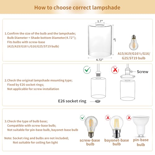 Large Clear Cylinder Glass Lamp Shade, Lip-less Light Fixture Cover, Replacement Globe for Desk Lamps, Wall Sconces, Pendant Light