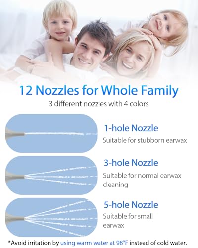 Ear Wax Removal with One-Piece Waste Tank, Powered Ear Wax Remover, IPX7, 5000mAh, 12 Tips, 3 Pressure Modes, Safe & Effective Ear Cleaning Electric Water Irrigation System at Home