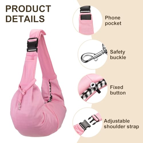 Dog Sling Carrier for Small Dogs and Cats Up to 16.5 Lbs, Adjustable Buckle with Pocket Pet Sling Carrier Safety Harness, (Pink, 1 Pcs) Intended for Outdoor/Camp/Travel - color: Pink