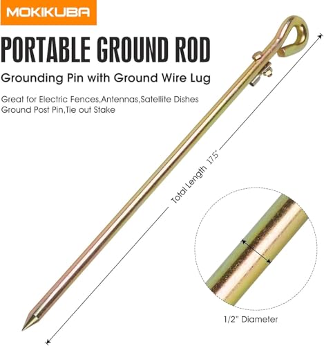 MOKIKUBA- Portable Ground Rod - Grounding Pin with Ground Wire Lug | Great for Electric Fences,Antennas,Satellite Dishes,Ground Post Pin,Tie Out Stake (Set of 4) - style: Set of 4