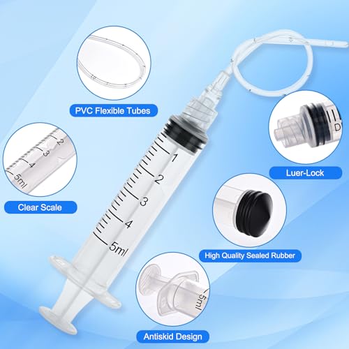10 Pack 5ml Luer Lock Syringe - Syringes for Liquid with Soft Tube - Individually Pcakaged，Scientific Labs and Measuring, Refilling Inks - style: 5ml - 2.0mm Tube