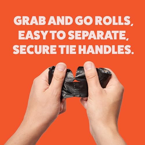 Tuff Pets Dog Poop Bags Rolls with Handles, Extra Thick Poop Bags for Dogs | 16 Rolls of Heavy Duty Doggie Poop Bags, Fits Any Standard Dispenser - style: Orange- Cornstarch