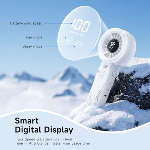 HandFan 4000mAh Handheld Turbo Misting Fan, 100 levels Adjustable High Speed Mister Fan, Portable Spray Water Mist Fans, Foldable Mini Hand Fans for Summer Beach Travel Concerts Disney(White) - color: White
