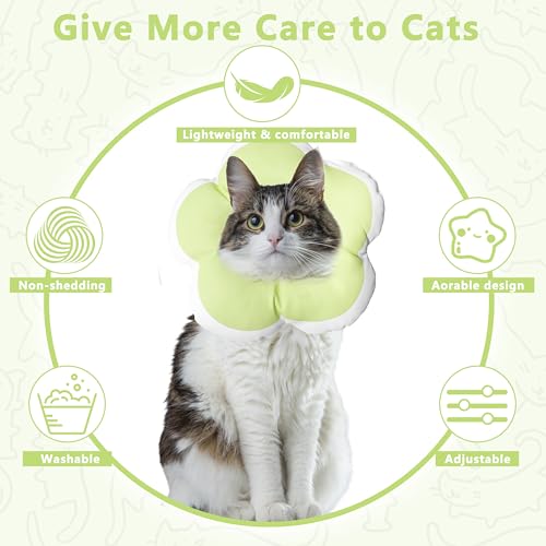 Cat Cone Collar Soft, Floral Recovery Cone,Green, Medium | Waterproof, Cats Cones to Stop Licking After Surgery, Adjustable Soft Elizabeth Cats Collars , Wound Healing, Flower Shape - color: Green, size: Medium