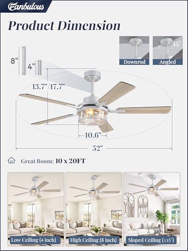Fanbulous 52 Inch Farmhouse Ceiling Fan with Light and Remote App, Silver | Quiet DC Motor, 6-Speed Reversible, White & Wood Finish Blades, Downrod Mount for Bedroom & Living Room - color: Brushed Nickel