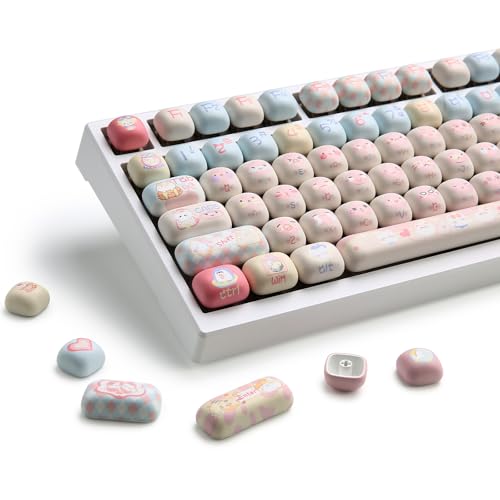 YUNZII Pink Ice Cream MOG Profile Dye-Sub PBT Keycaps Set (Pink Kitten) | 138 Keys, Dye Sub PBT Keycap Set, for Mechanical Gaming Keyboards Compatible with 60%/65%/75%/TKL/96%/100% Layouts