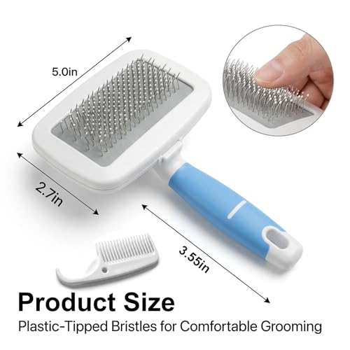 Dog Brush for French Bulldog, French Bulldog Brush for Shedding, Skin Friendly Frenches Bulldogs Brushes for Grooming, Slicker Brushes for Dogs and Cats, Effectively, Blue