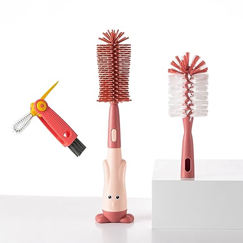Silicone Baby Bottle Brush with Stand, Water Bottle Brush Cleaner Set | Cup Cleaning Brush, Multifunctional Cleaning Brush Set - color: Pink 2